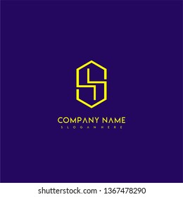 geometric yellow hexagonal modern lines LL logo letters design concept wih purple background