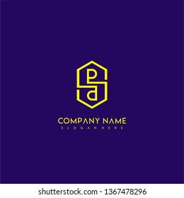 geometric yellow hexagonal modern lines PP logo letters design concept wih purple background