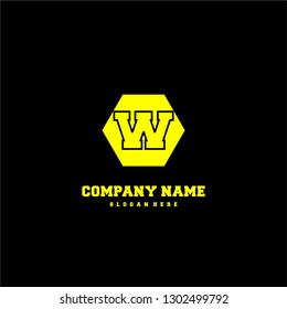 geometric yellow hexagonal W logo letter in lines shape design concept