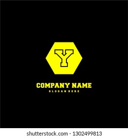 geometric yellow hexagonal Y logo letter in lines shape design concept