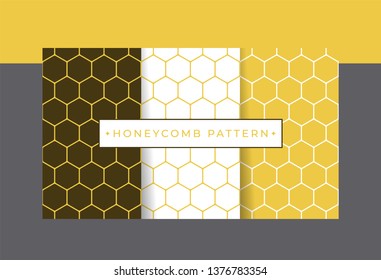 Geometric yellow honeycomb seamless pattern set. Vector eps10 editable designs.