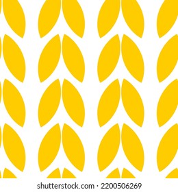 Geometric yellow petals seamless pattern on white background. Spikelets of wheat upside down. Vector.