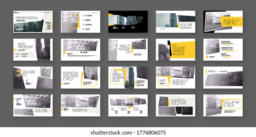 Geometric Yellow Presentation Element Templates. Vector infographics. For use in Presentation, Flyer and Leaflet, SEO, Marketing, Webinar Landing Page Template, Website Design, Banner.