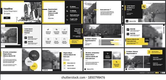 Geometric Yellow Presentation Element Templates. Vector infographics. For use in Presentation, Flyer and Leaflet, SEO, Marketing, Webinar Landing Page Template, Website Design, Banner.