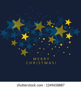 Geometric yellow star on deep blue background. Card template for Christmas and new year. decorative greeting postcard, header, web banners. vector illustration backdrop