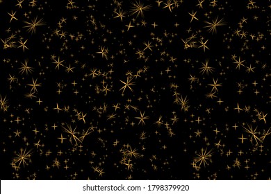 Geometric yellow stars on dark space sky seamless pattern. Hand drawn abstract geometric illustration for different print design, brochure template, textile, wallpaper, wrapping paper, calendar. EPS10