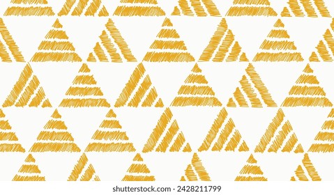 Geometric yellow triangles hand drawn seamless pattern.