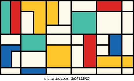 Geometric yellow,red, white, blue, black design. Bauhaus retro pattern design. Bright geometric design. Multicolor background
