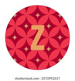 Geometric z with Circular Flower Pattern in Red, Modern Vector Art