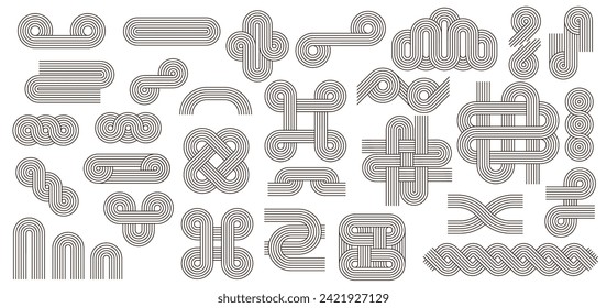 Geometric zen arch stroke line patterns, figures and shapes isolated vector set. intricate ornaments harmoniously blending simplicity and elegance for a serene and visually captivating aesthetic