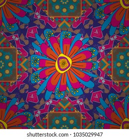 Geometric zentangle mandala frame border. Colorful Tribal Ethnic Festive Abstract Floral vector Pattern.