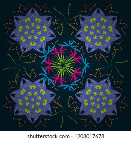 Geometric zentangle mandala frame border. Colorful Tribal Ethnic Festive Abstract Floral vector Pattern.