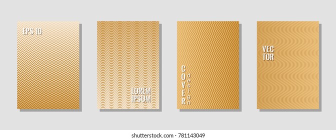 Geometric zig zag banner templates, wavy lines gradient stripes backgrounds for fashion cover. Curve shapes stripes, zig zag edge lines halftone texture gradient cover templates collection.