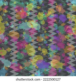 Geometric Zig Zag Line And Neon Splash Vector Fashion Background Pattern Seamless