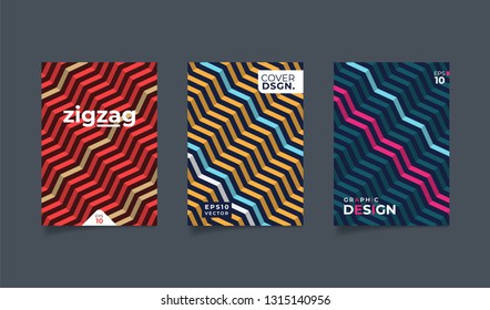 Geometric zig zag pattern background. Set A4 size cover template. poster, flyer, annual report, brochure.