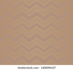 Geometric zigzag pattern with metalllic gold lines on earth brown background 