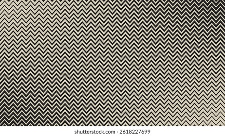 Geometric Zigzag Pattern with Optical Illusion Effect and Wavy Lines in Black and Beige. Abstract Vintage Retro Background. Halftone Arrows Lines Fashion Backdrop. Vector Illustration.