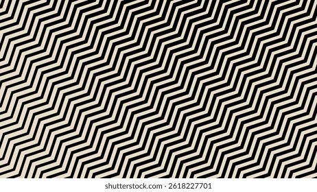 Geometric Zigzag Pattern with Optical Illusion Effect and Wavy Lines in Black and Beige. Abstract Vintage Retro Background. Halftone Arrows Lines Fashion Backdrop. Vector Illustration.