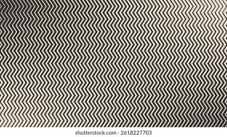 Geometric Zigzag Pattern with Optical Illusion Effect and Wavy Lines in Black and Beige. Abstract Vintage Retro Background. Halftone Arrows Lines Fashion Backdrop. Vector Illustration.