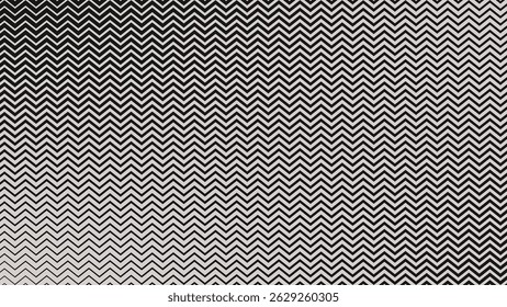 Geometric Zigzag Pattern with Optical Illusion Effect and Wavy Lines in Black and Beige. Abstract Vintage Retro Background. Halftone Arrows Lines Fashion Backdrop. Vector Illustration.