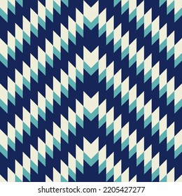 Geometric Zigzag Pattern. Vector Blue-white Color Chevron Triangle Zigzag Shape Seamless Pattern Background. Use For Fabric, Textile, Interior Decoration Elements, Upholstery, Wrapping.