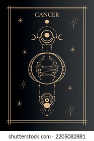 Geometric zodiac Cancer. Astrological tarot card. Vector illustration.