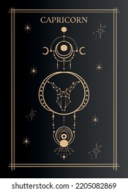 Geometric zodiac Capricorn. Astrological tarot card. Vector illustration.