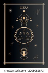 Geometric zodiac Libra. Astrological tarot card. Vector illustration