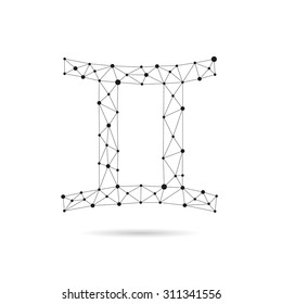 Geometric Zodiac sign  design silhouette.Gemini. Black line vector illustration