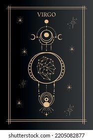 Geometric zodiac Virgo. Astrological tarot card. Vector illustration.