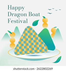 Cartão Zongzi Geométrico para o Festival do Barco Dragão