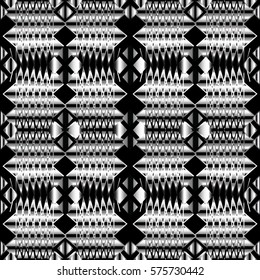 Geometrical 3d abstract vector seamless pattern. Geometric black and white  background with triangles, rhombus, zigzag,vintage ornaments.Luxury ornate art line texture for wallpapers, textile, fabrics