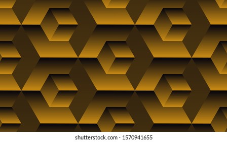 geometrical abstract 3d seamless pattern with cubes in gold shades