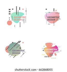 Geometrical abstract background set. Geometrical shapes with gradients and lines, shapes. Violet and purple color gradients. Minimalist decoration for printing or web, books and notebooks. EPS 10.