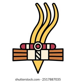 Geometrical abstract ornament of Aztec Indians. Indigenous headgear with feathers. Stylized decorative element from Mexican codex. Isolated vector illustration.