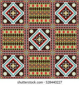 Geometrical abstract pattern from decorative ethnic ornament elements .  African, Mexican, Turkmen texture (background) for packing, textile, interior, web design. Vector illustration. 