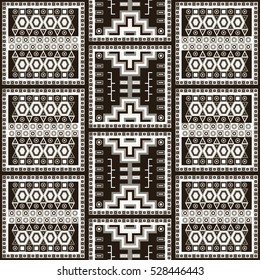 Geometrical abstract pattern from decorative ethnic ornament elements .  African, Mexican, Turkmen texture (background) for packing, textile, interior, web design. Vector illustration. 