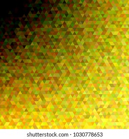 Geometrical abstract regular triangle background - trendy mosaic vector graphic design with triangles in yellow tones on black background