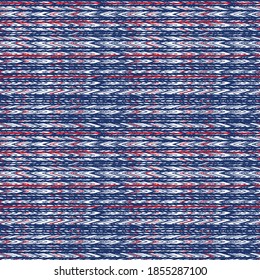 Geometrical abstract seamless pattern from decorative ethnic ornament elements with american flag colors red, blue watercolor paint texture on a light white  background. Textile print. Batik painting