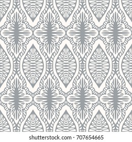 Geometrical abstract seamless pattern with decorative ethnic ornament. Oriental motif seamless ornate background. Tribal pastel color geometric wallpaper. Fashion textile design. Vector illustration