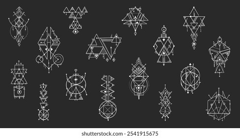 Geometrical abstract shapes set. Minimalism abstract doodle ornaments collection. Simple geometric boho style shapes. Tribal, mystic, ethnic geometry sketch shapes set.