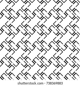 Geometrical abstract. Slanted curves. Diagonal open loops pattern. Seamless surface design with tilted sign. Repeated tiles ornament background. Mosaic motif. Grid wallpaper. Square brackets. Vector.