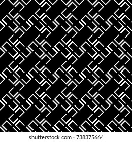 Geometrical abstract. Slanted curves. Diagonal open loops pattern. Seamless surface design with tilted sign. Repeated tiles ornament background. Mosaic motif. Grid wallpaper. Square brackets. Vector.