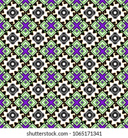 Geometrical abstract tiles mosaic seamless pattern background - vector graphic with abstract shapes in black, green and white tones.