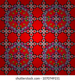 Geometrical abstract tiles mosaic seamless pattern background - vector graphic with abstract shapes in red, gray and black tones.