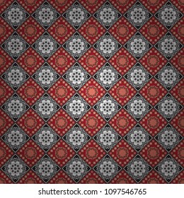 Geometrical abstract tiles mosaic seamless pattern background - vector graphic with abstract shapes in brown, gray and red tones.