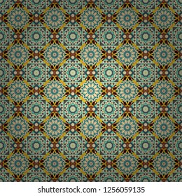 Geometrical abstract tiles mosaic seamless pattern background - vector graphic with abstract shapes in yellow, beige and gray tones.