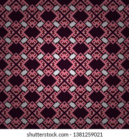 Geometrical abstract tiles mosaic seamless pattern background - vector graphic with abstract shapes in black, brown and pink tones.
