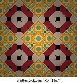 Geometrical abstract tiles mosaic seamless pattern background - vector graphic with abstract shapes in yellow, beige and red tones.