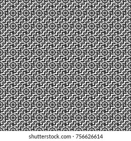 Geometrical abstract tiles mosaic seamless pattern background - vector graphic with abstract shapes in gray, black and white tones.